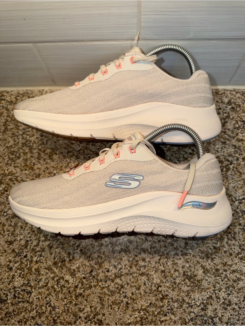 Skechers Women's Light Pink and White Arch Fit Slip-On Sneakers